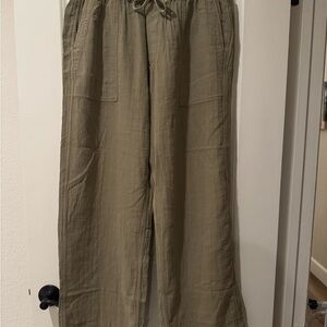 Linen/Gauze Olive Green Wide Leg Pants